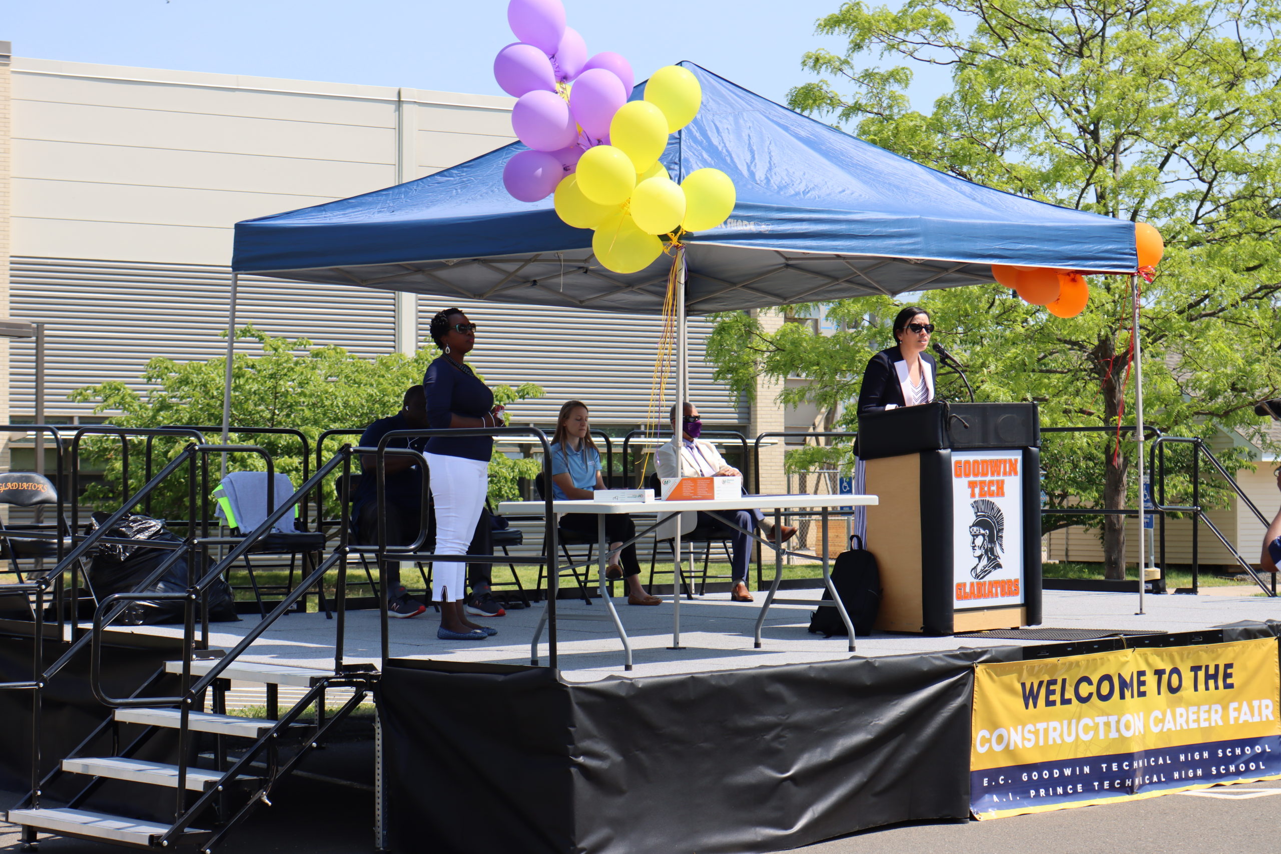 E.C. Goodwin Construction Career Fair, principal speaking to crowd